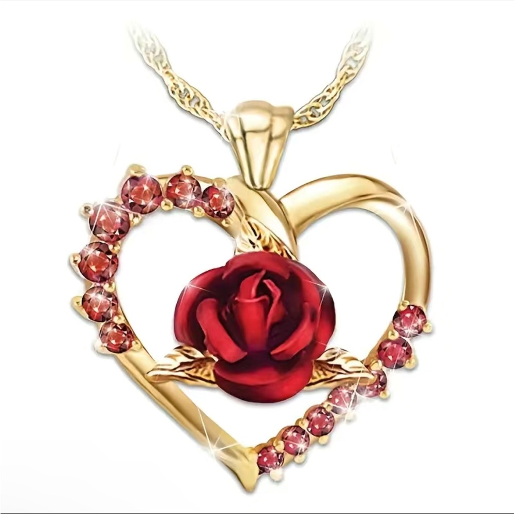 NWT ROSE AND HEART PENDANT NECKLACE